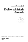 Kvalitet och kritiskt tänkande; Anders Persson; 1997